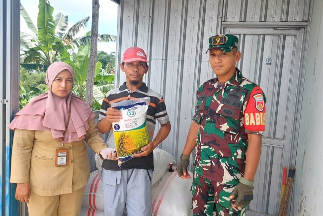 Sukseskan Ketahanan Pangan Babinsa Karangkobar Dampingi Penyaluran Bibit Padi Inpari 32